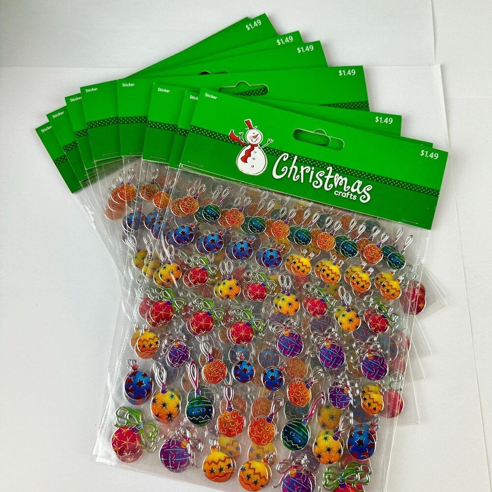 Christmas Crafts Holiday Sticker Pack - Colorful Bulb Ornament Designs Bundle